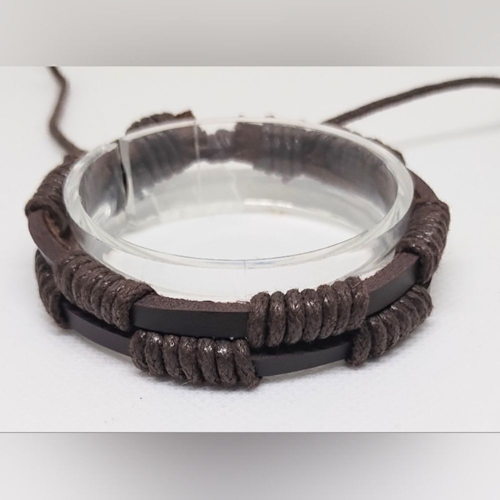 Men's bracelet leather layered brown new e38